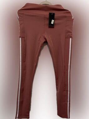 Women’s Athletic Leggings in Rust with Side Stripes